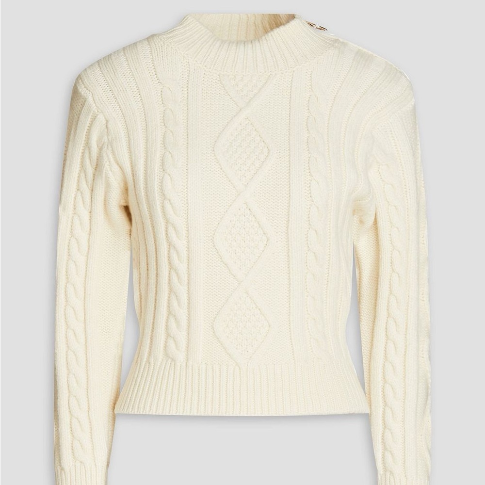 SANDRO Cable-knit wool-blend turtleneck sweater cream with gold zipper size L